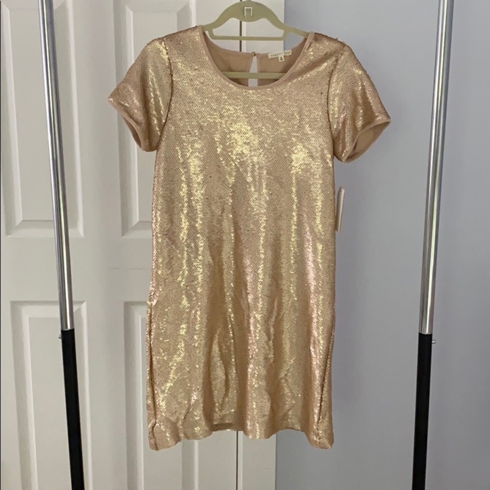 Brushed gold sequin shift dress